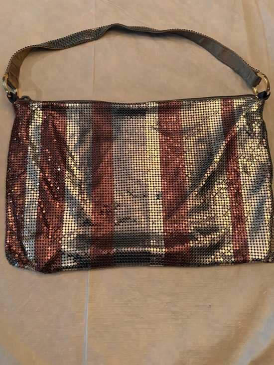 Whiting & Davis Handbags - Whiting and David Metallic Mesh Stripe Shoulder Bag
